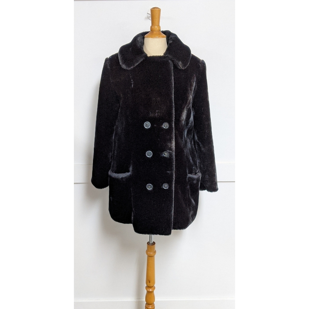 Vintage 1960s Black Faux Fur Teddy Bear Coat Small